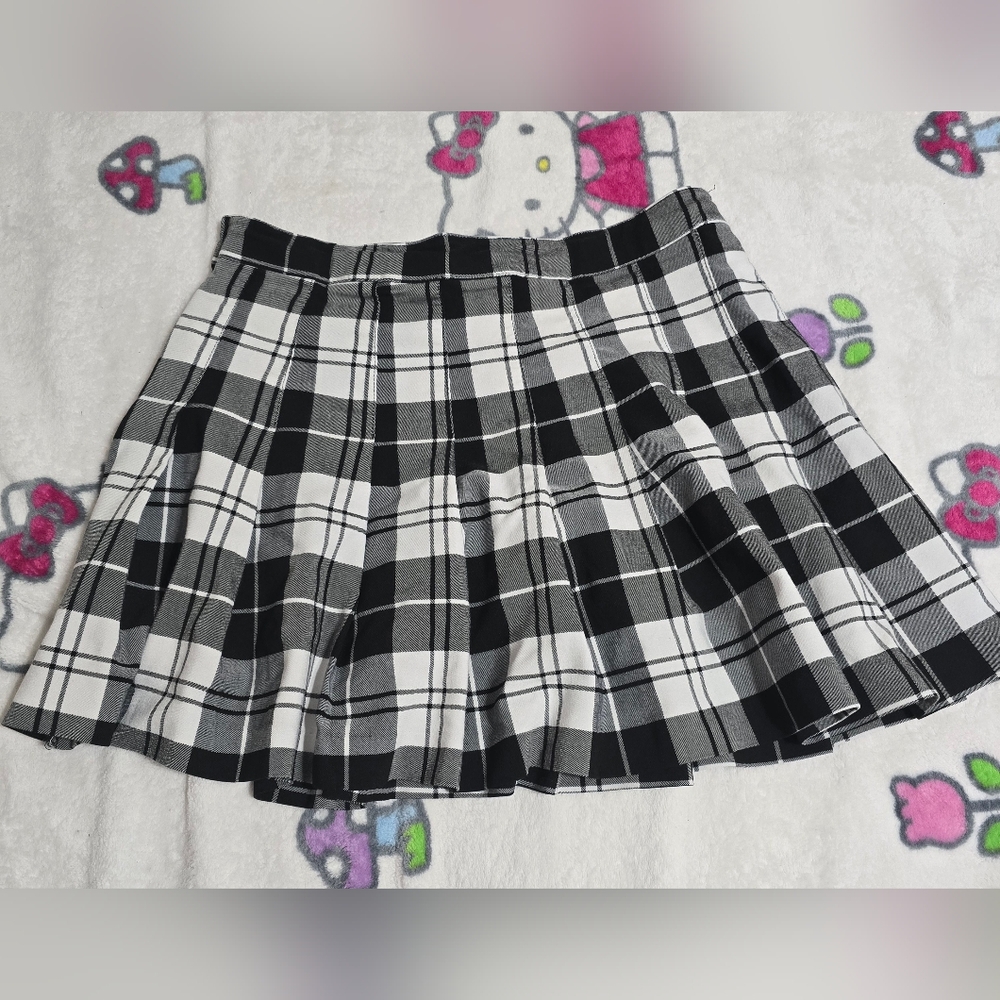 Love Tree Black and White Plaid Skater Skirt